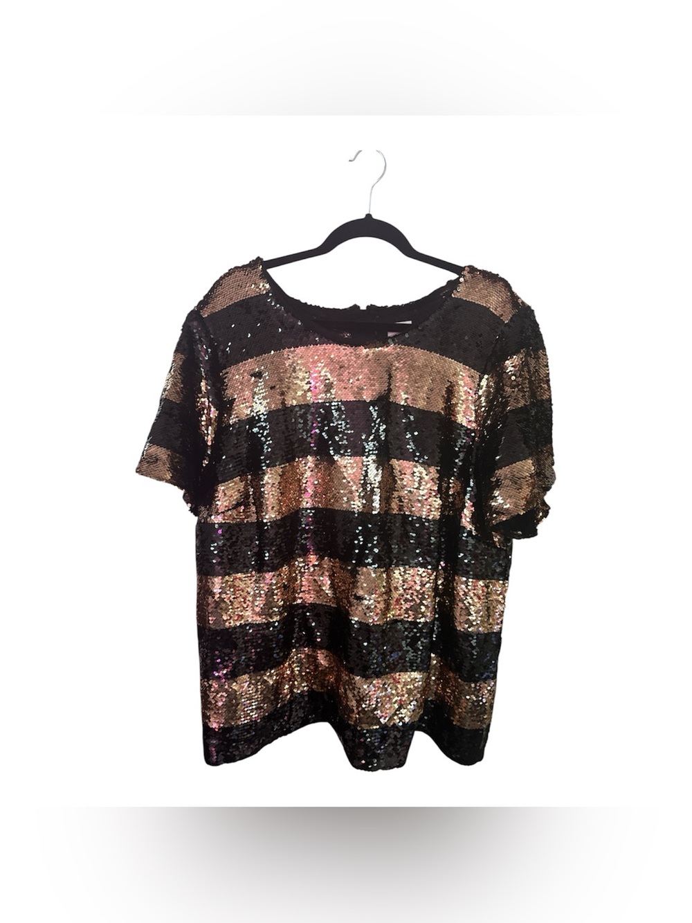 Maeve Anthropologie Black Gold Sequin Stripe Top Size 3x Party Glam Cocktail - Picture 5 of 8